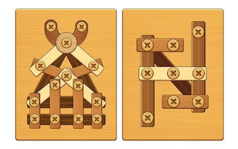ねじパズル: 木のナットとボルトの画像