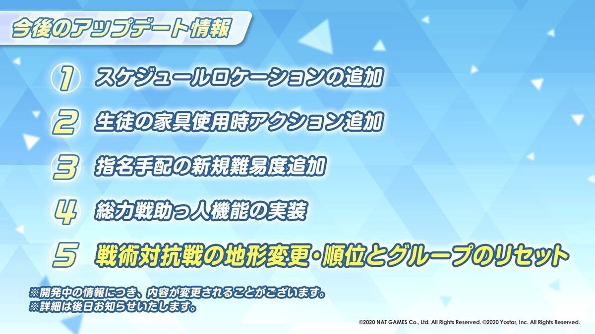 今後のアップデート予定