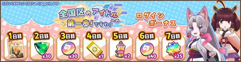 全国区のアイドルへの第一歩！ですわ！ログインボーナス