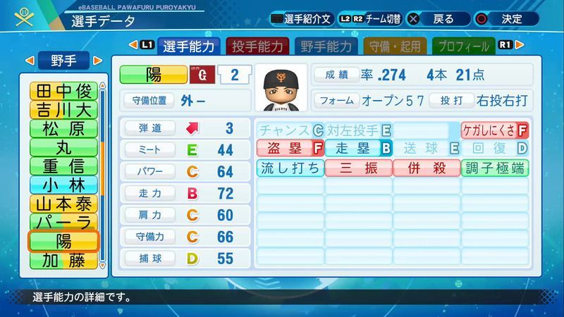 パワプロ21 陽 岱鋼選手の能力 パワプロ21 攻略 Gamerch