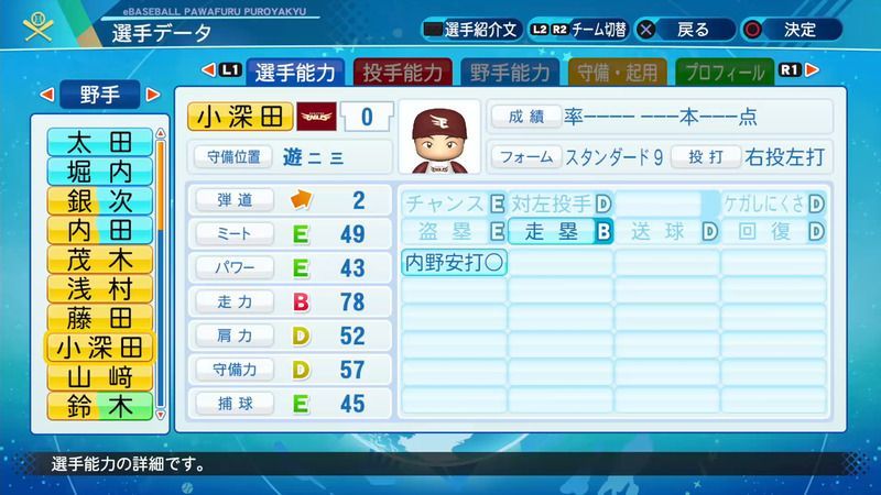 パワプロ21 小深田 大翔選手の能力 パワプロ21 攻略 Gamerch
