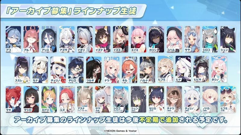 アーカイブ募集ラインナップ