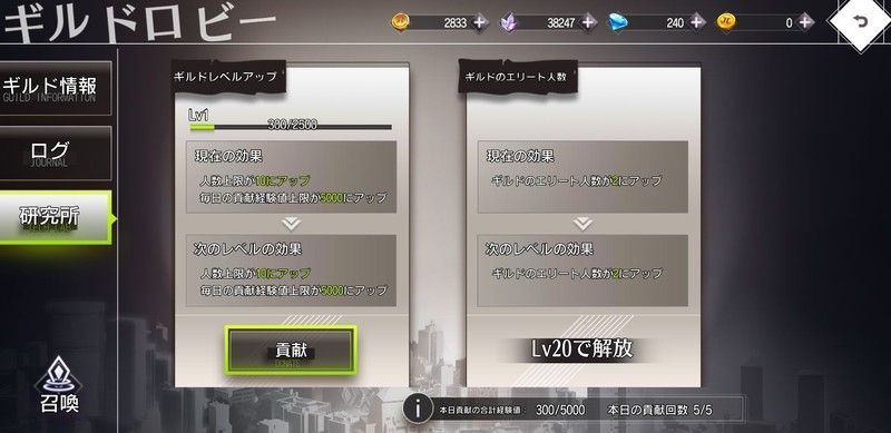 ギルドレベルアップに貢献