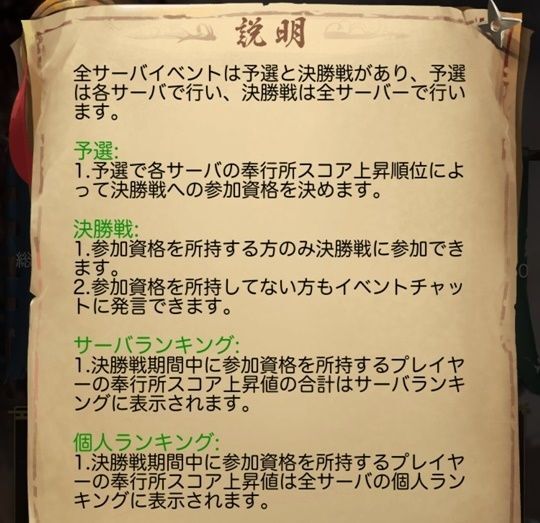 全サーバー奉行所順位戦 説明1