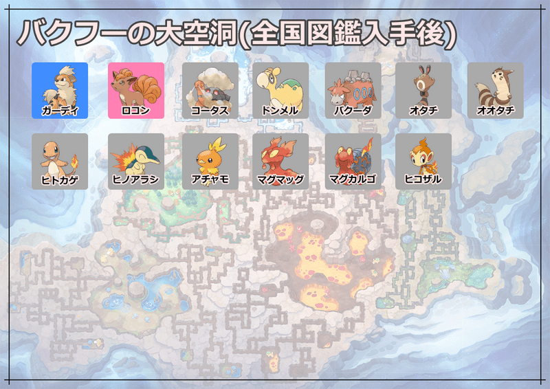 全国図鑑入手後のバクフーの大空洞