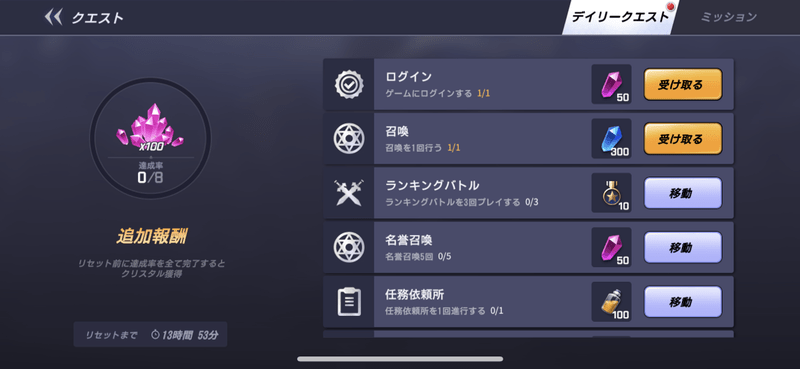 クエスト（ミッション）報酬