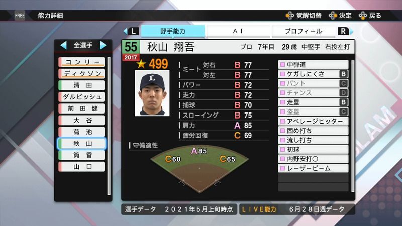 プロスピ21 秋山 翔吾選手の能力 プロスピ21攻略 Gamerch