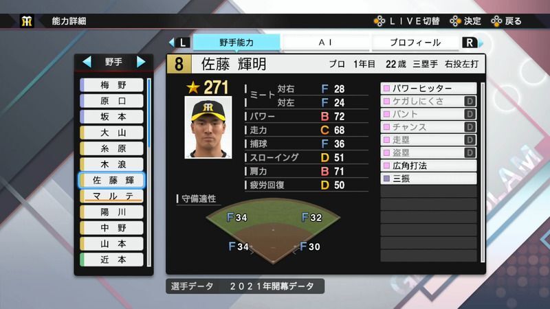 プロスピ21 佐藤 輝明選手の能力 プロスピ21攻略 Gamerch