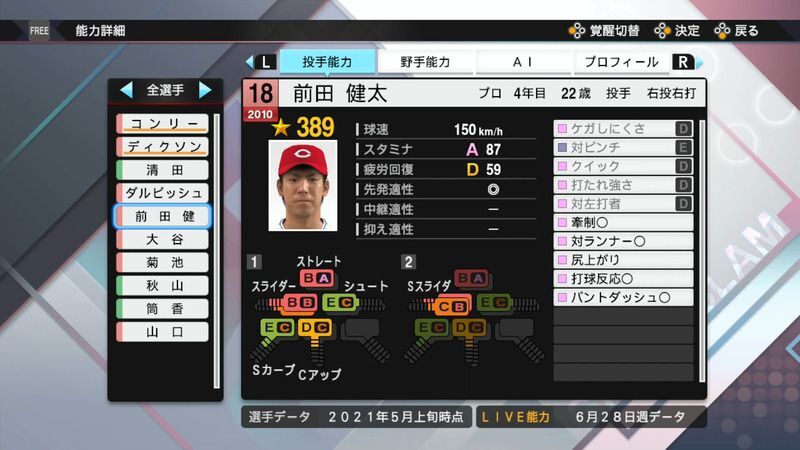 プロスピ21 前田 健太選手の能力 プロスピ21攻略 Gamerch