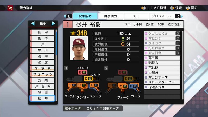 プロスピ21 松井 裕樹選手の能力 プロスピ21攻略 Gamerch