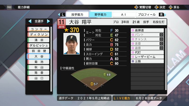 プロスピ21 大谷 翔平選手の能力 プロスピ21攻略 Gamerch