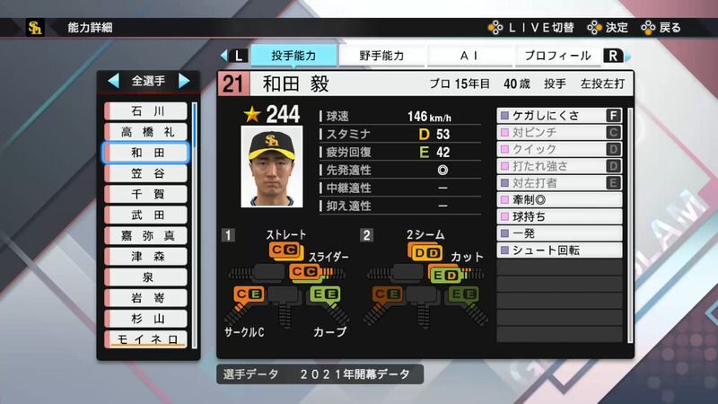 プロスピ21 和田 毅選手の能力 プロスピ21攻略 Gamerch