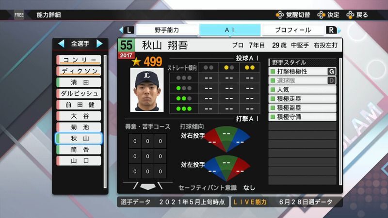 プロスピ21 秋山 翔吾選手の能力 プロスピ21攻略 Gamerch