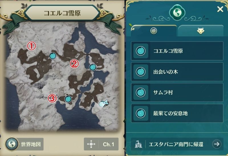 コエルコ雪原3つの鍵なし宝箱