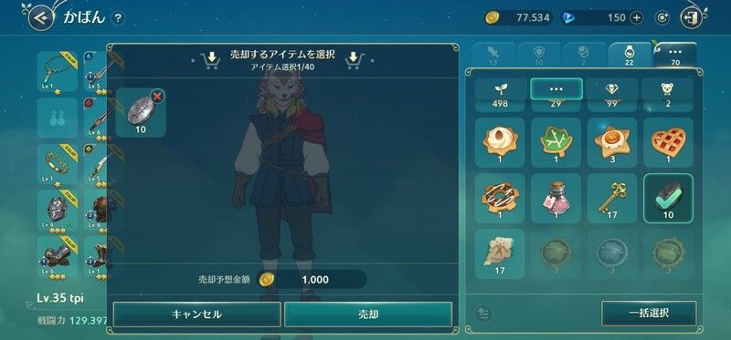 売却アイテム選択