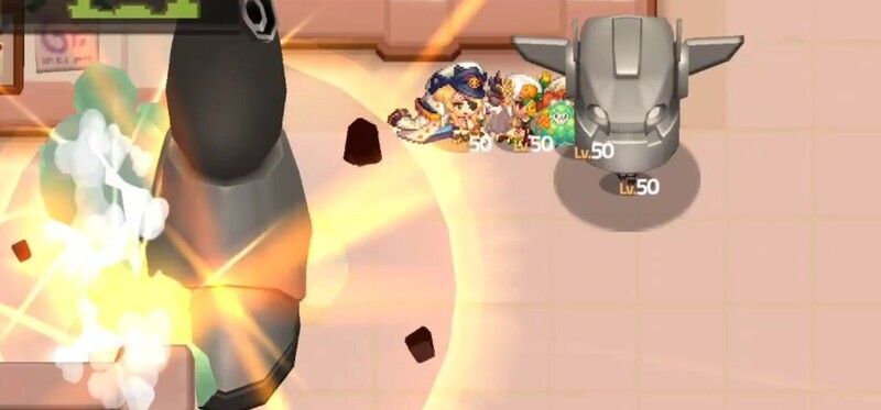 落ちてくるパーツを避けつつ、岩を破壊して先に進む