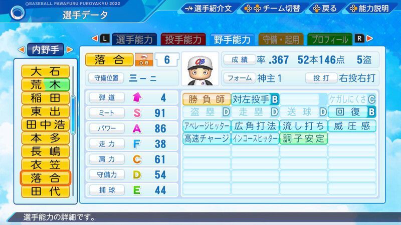 パワプロ22 落合 博満の能力や特徴 パワプロ22攻略wiki Gamerch