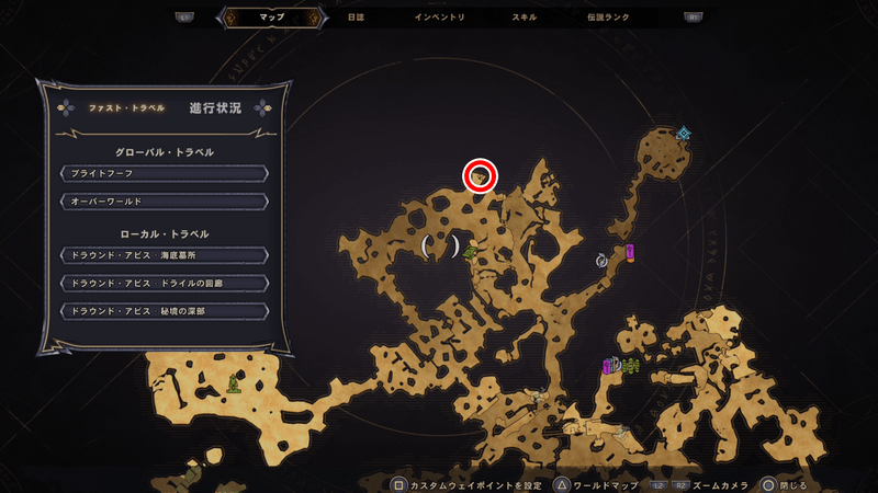 ドラウンド・アビスのラッキーダイスの場所マップ