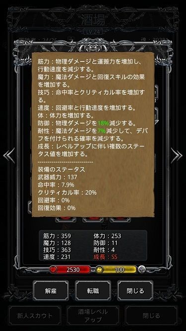 ステータス画面の説明 キャッスルロードii Gamerch