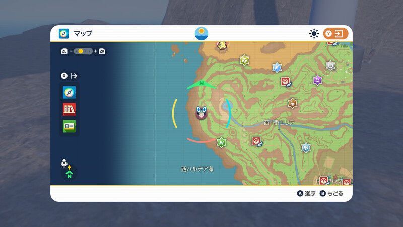 西1番のポケセン付近の西部にあるタービンの下のマップ