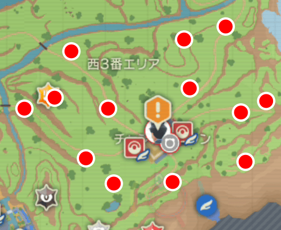 西3番エリアのトレーナーの位置