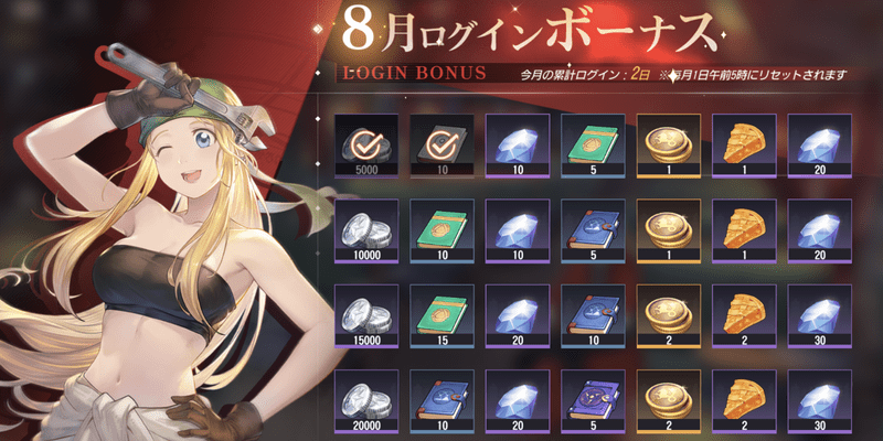 ログインボーナスで獲得