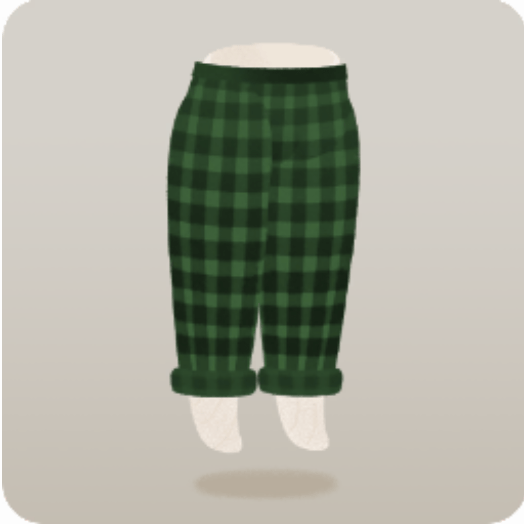 グリーンギンガムチェックのパンツ