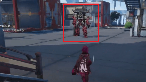 奥のエリアを道なりに進むと戦闘発生