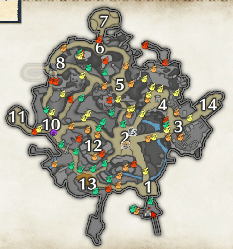 城塞高地のヒトダマドリマップ(上層)