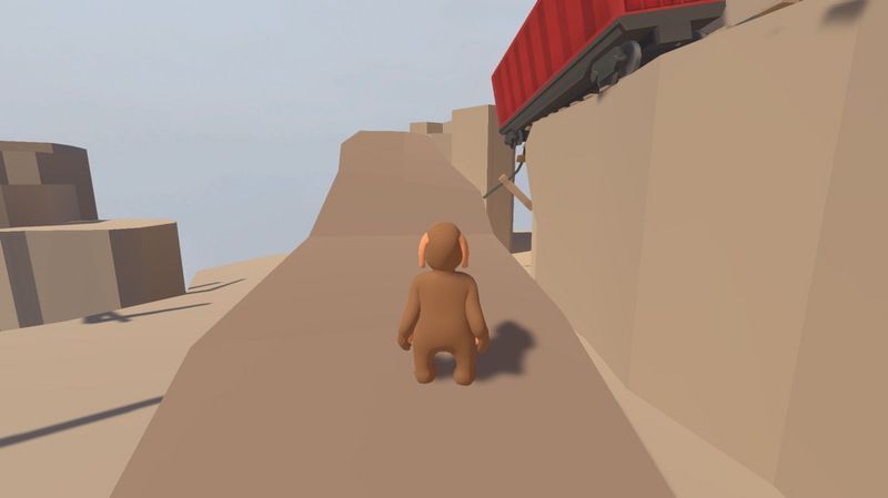 動く岩の右側に乗って傾けた後、左側の山に移動する