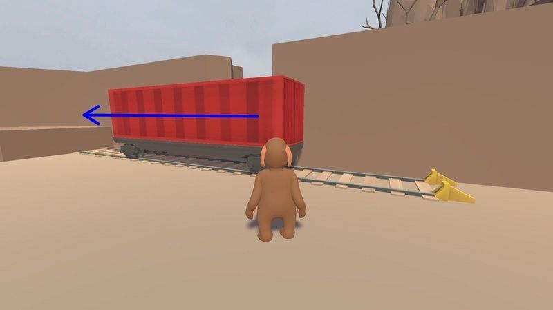 トロッコを左側に押し、段差を上る