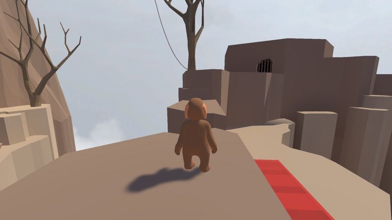 ④でトロッコに上った後、右側の岩へ飛び移