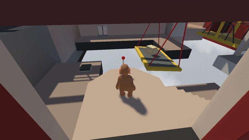 木箱を床の上に乗せて床を左側へ動かす