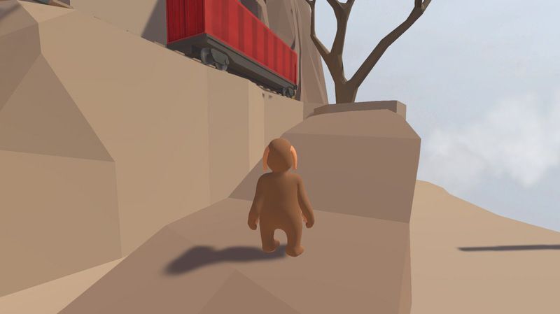 動く岩の左側に乗って傾けた後、右側の山に移動する