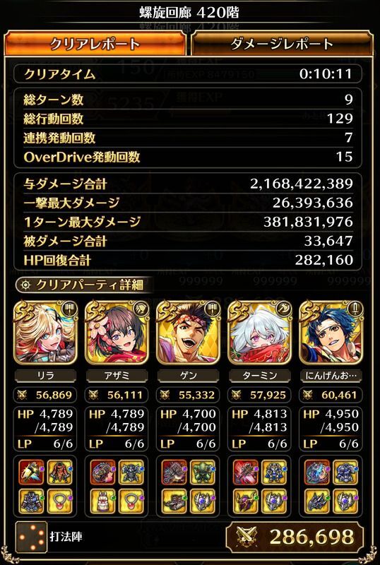 螺旋420階のクリア編成