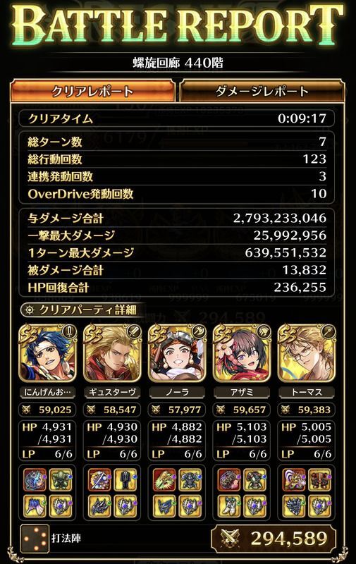 螺旋440階のクリア編成
