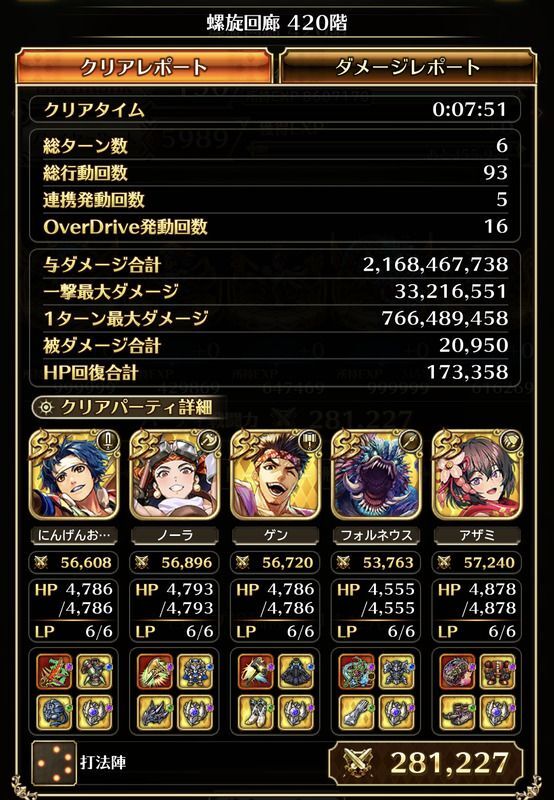 螺旋420階のクリア編成