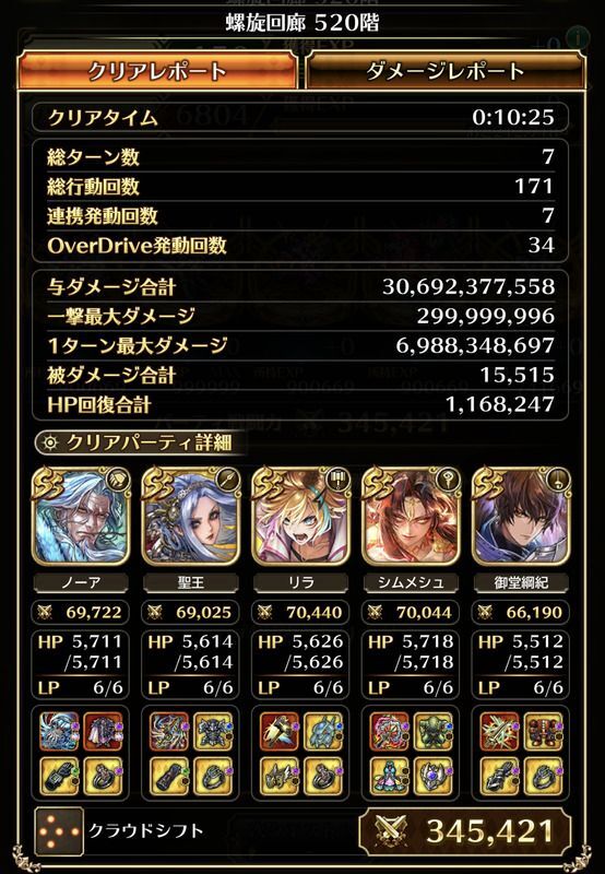 螺旋520階のクリア編成