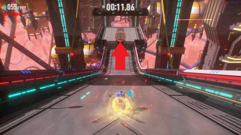 赤いリングを通過する