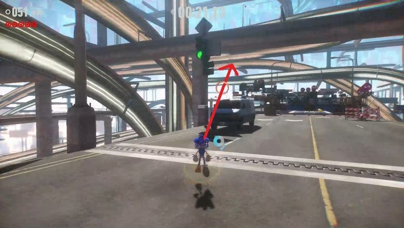 赤いリングを通過する