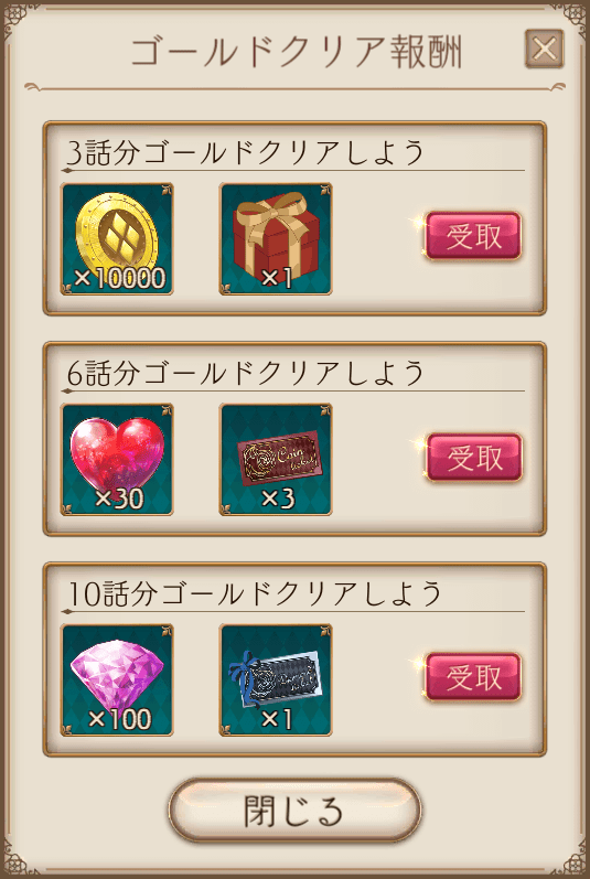 ノーマルゴールドクリア報酬