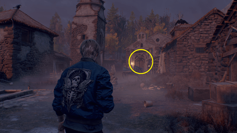 紋章の付いた扉のある教会