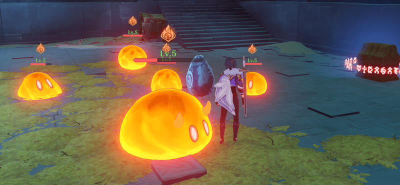 炎スライムは結晶を破壊すると楽に倒せる