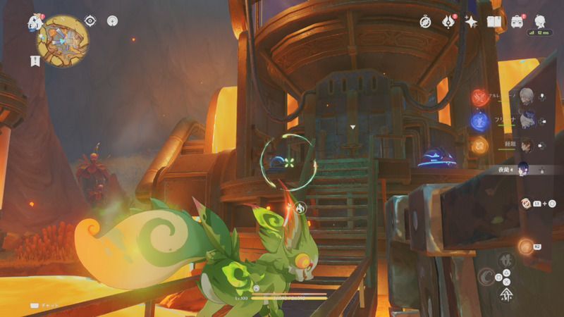 広場の装置横の台座にボールを放つ