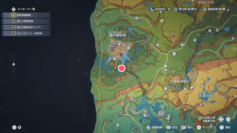 聖火競技場南部にある黒い結晶の場所