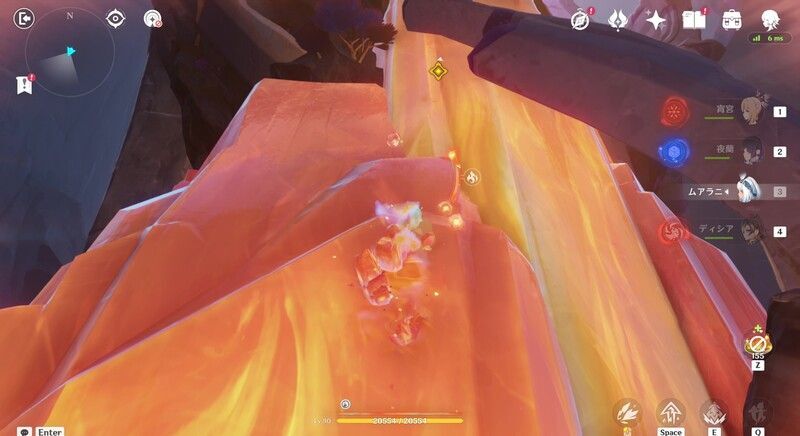 燃素に沿ってオレンジの岩を登っていく