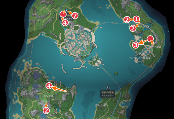 オレンジバブルの入手場所（全体マップ）