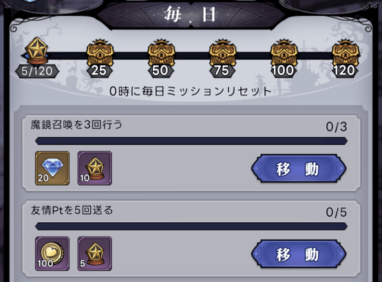 ミッションクリアでハートを受け取れる