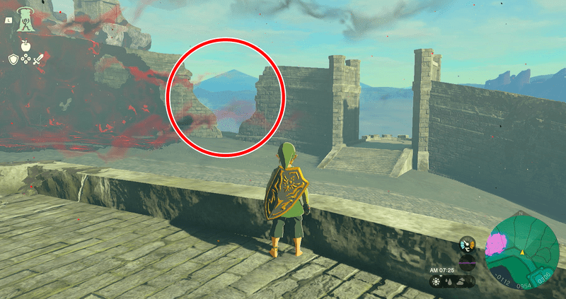 飛行による移動の後、崩れた塀まで移動する