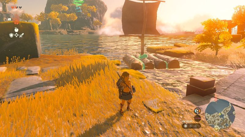 イカダを使って湖を渡る